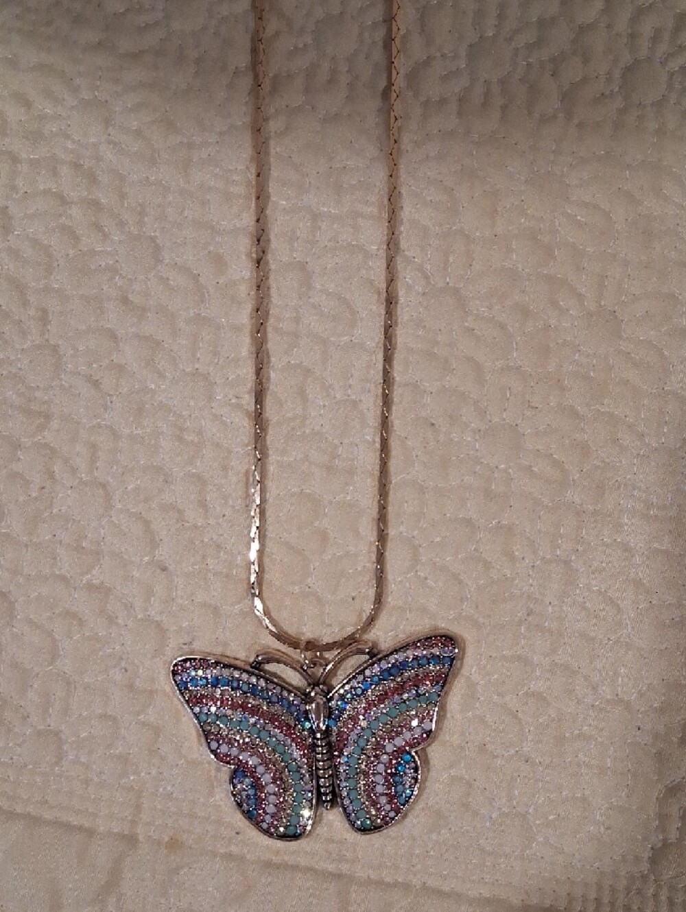 Gold Butterfly Necklace with Multicolor Crystal Accents - Picture 2 of 3